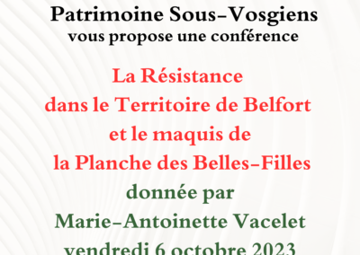 Conférence – La Résistance dans le Territoire de Belfort 6 octobre 2023