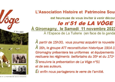 Invitation à la présentation de la Vôge N°51 – 11 novembre 2023